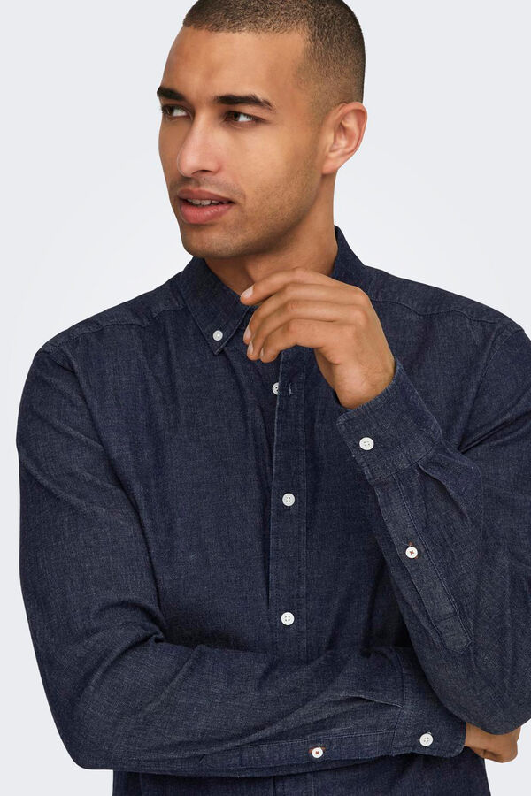 Springfield Chambray shirt with classic neck  navy