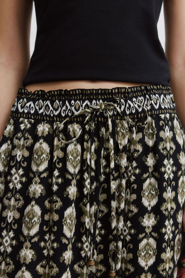 Springfield Printed rustic drawstring trousers black