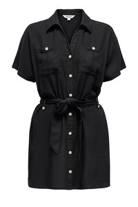 Only Vestido curto camiseiro de linho
