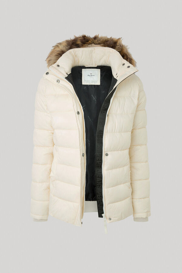 Springfield Puffer jacket with fur detail on the hood  ecru