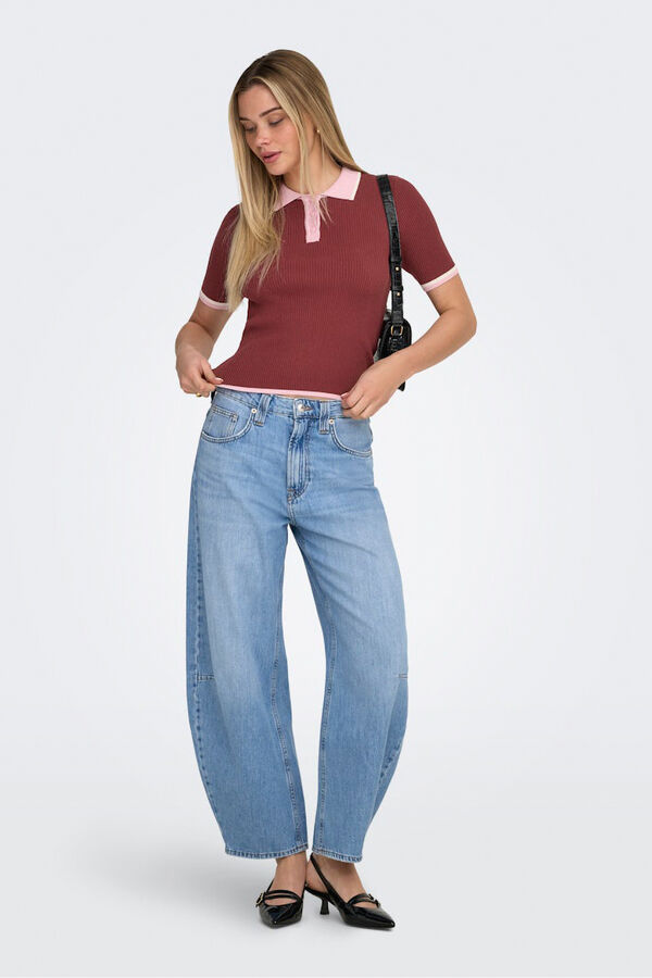 Only Ribbed jersey-knit polo shirt printed