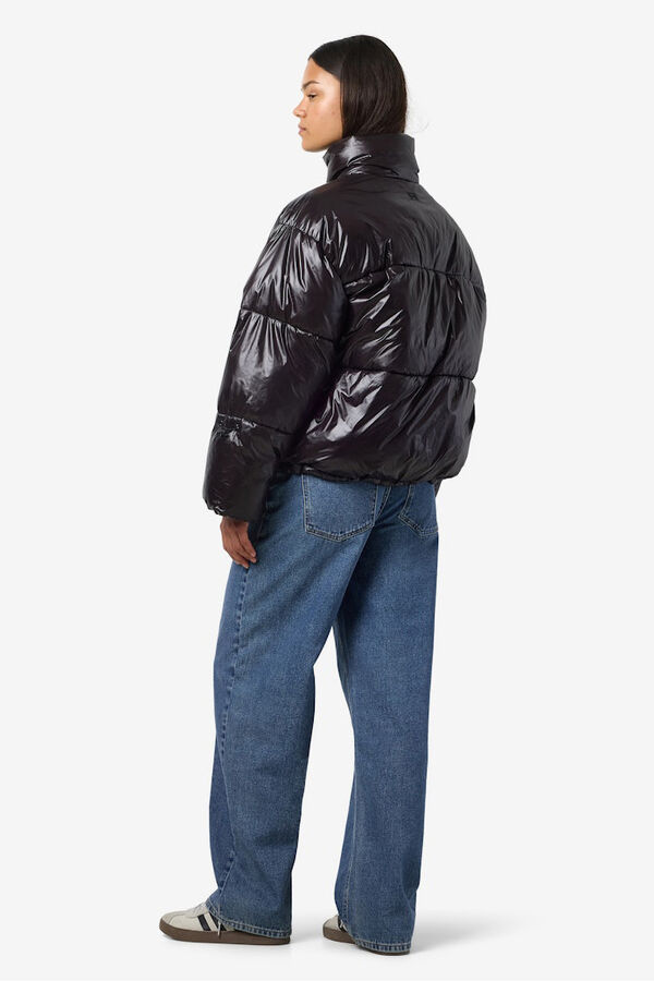 Noisy May metallic quilted coat black