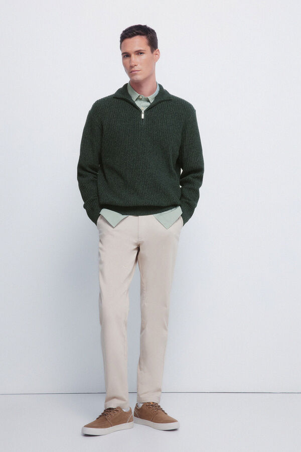 Springfield Ribbed zip fastening jumper green