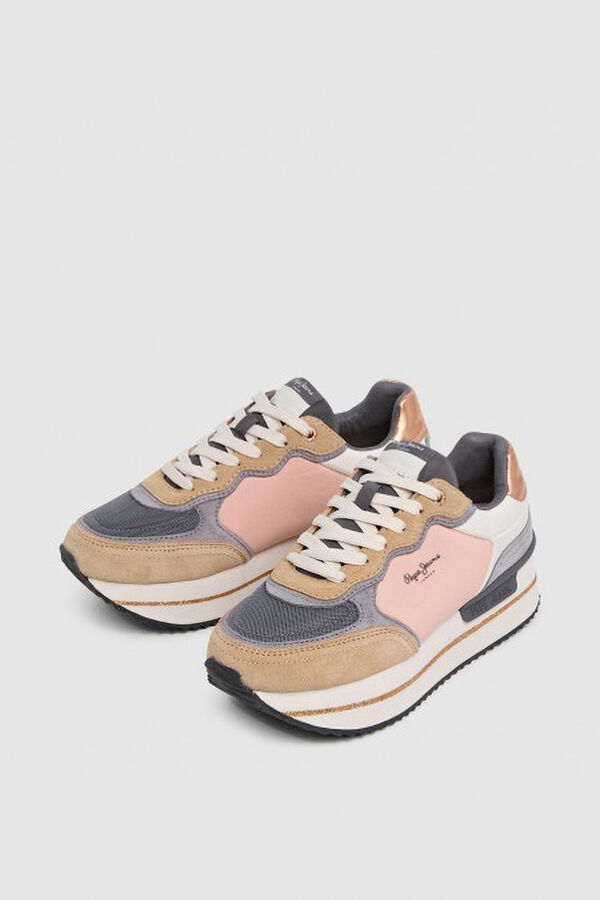 Pepe Jeans suede and glitter sneakers mink
