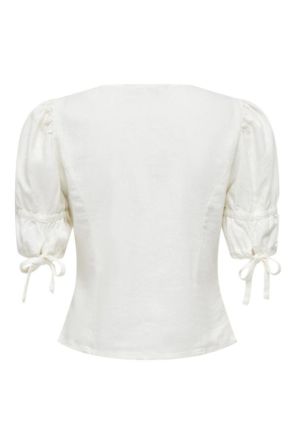 Springfield Linen blouse with puffed sleeves white