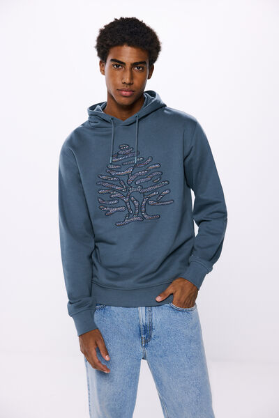 Springfield Tree hood sweatshirt steel blue