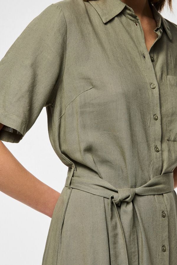 Pieces Linen short sleeve midi shirt dress green