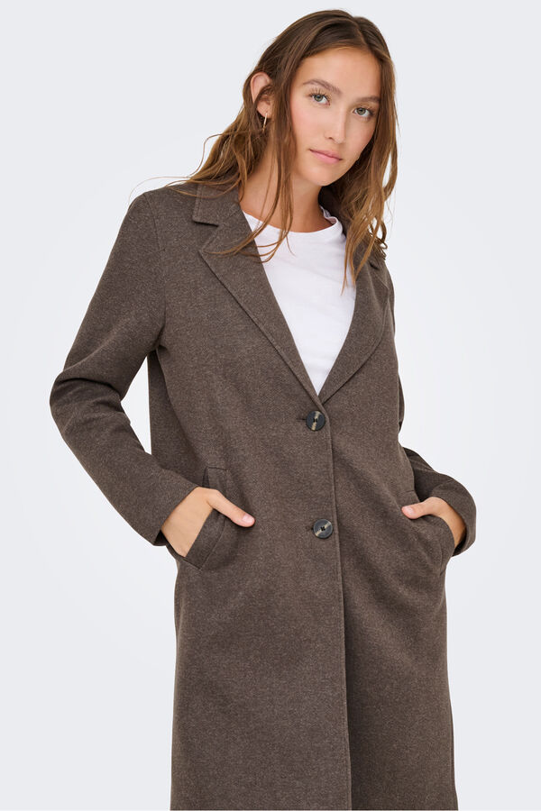 Only Abrigo largo de paño marrón