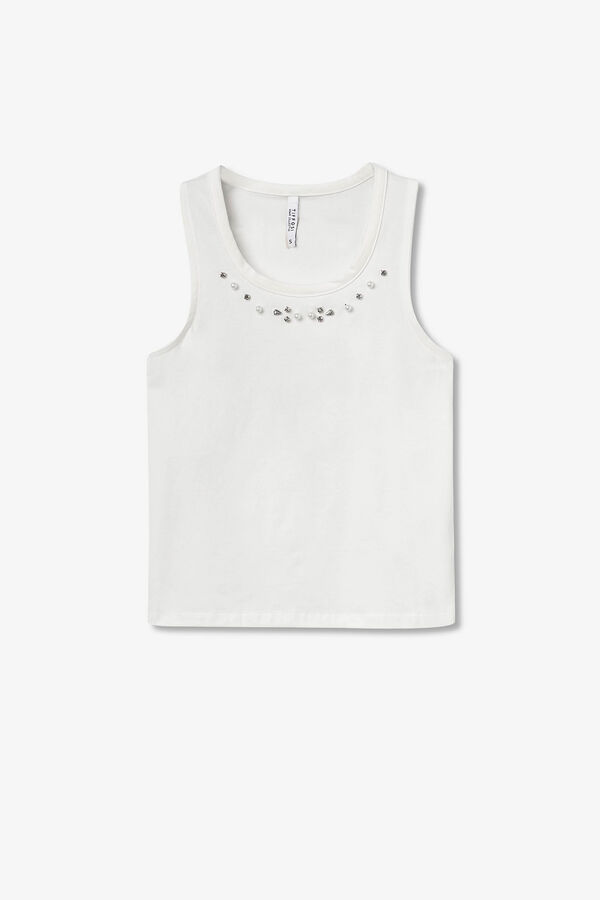 Tiffosi top curto canelado com apliques branco