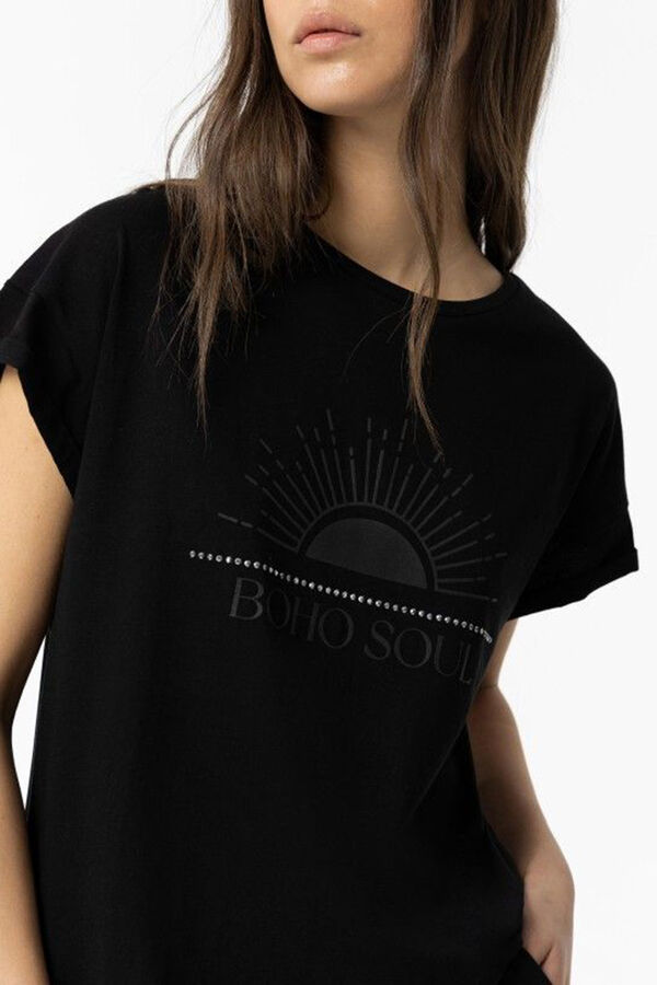 Springfield T-Shirt kombiniert mit Print vorne schwarz