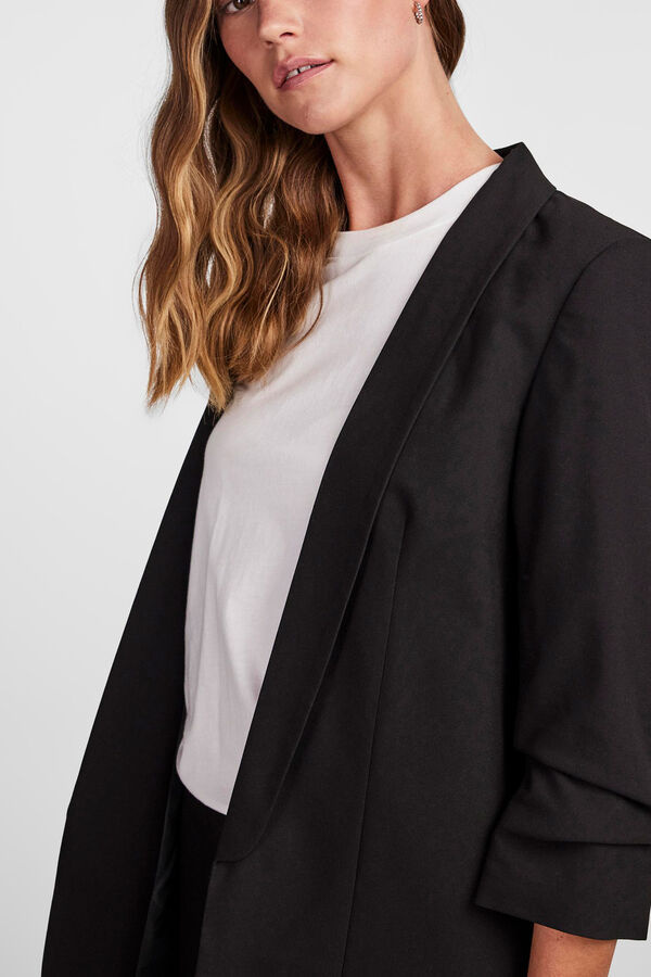Springfield Blazer with 3/4-length sleeves, lapel detail and gathered sleeves. No buttons. black