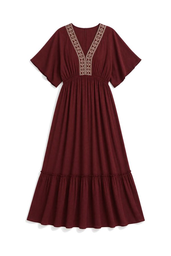 Springfield Embroidered neckline midi dress red
