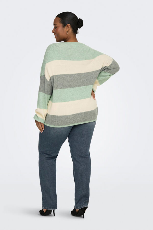 Only Carmakoma Striped plus size jumper beige