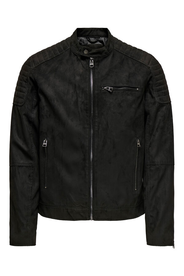 Only & Sons Chaqueta de hombre biker de suede. negro