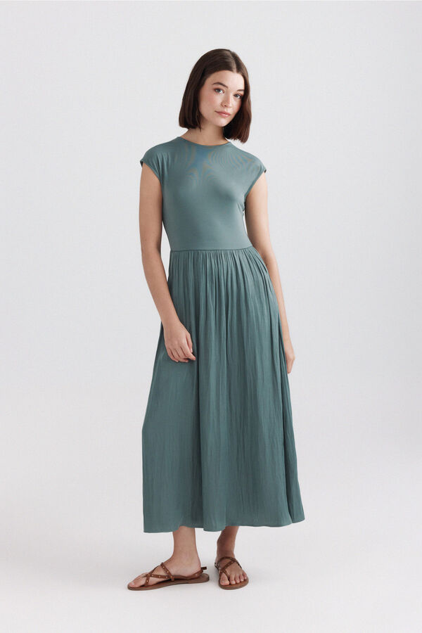 Springfield Bimaterial midi dress green
