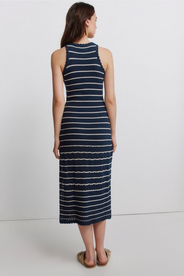 Springfield Striped pointelle dress blue