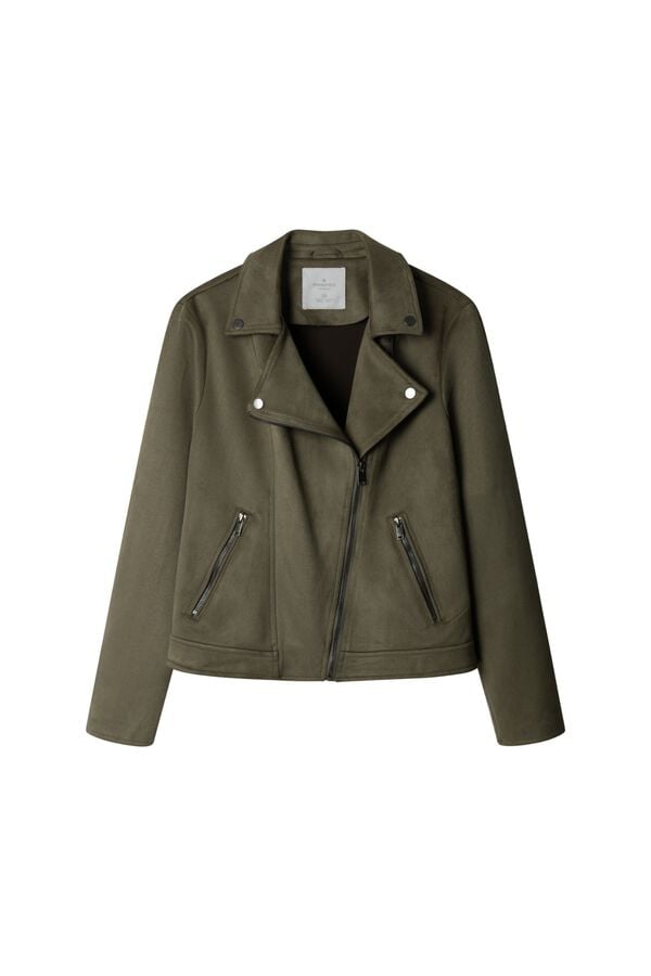Springfield Faux suede biker jacket printed
