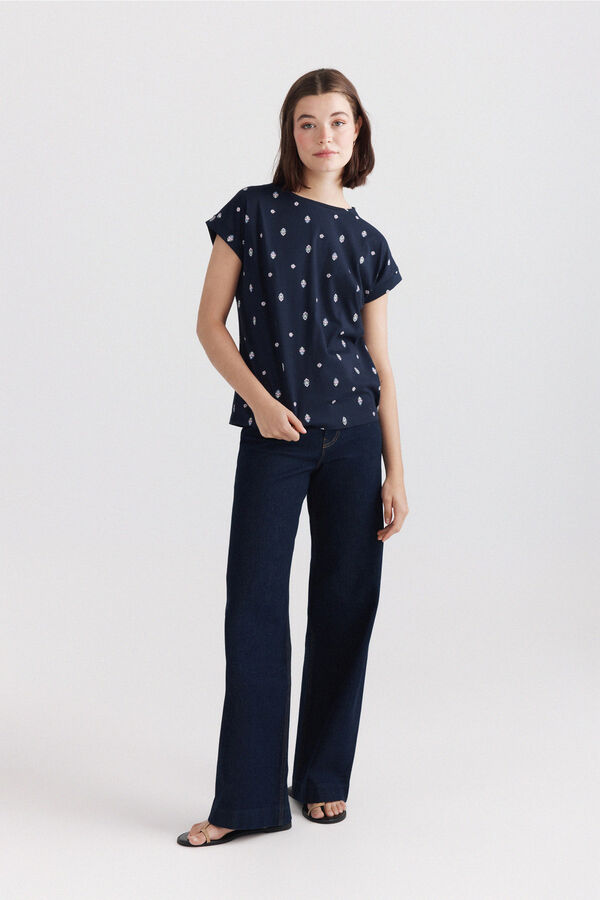 Springfield Printed shoulder button T-shirt blue