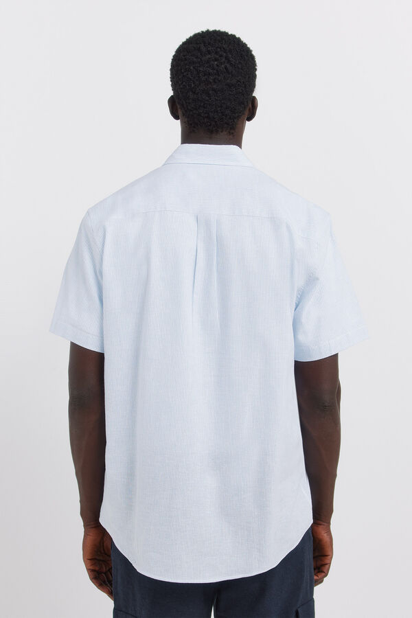 Springfield Striped linen short sleeve shirt blue