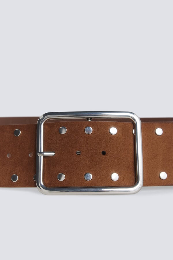 Springfield Suede wide studded belt nude