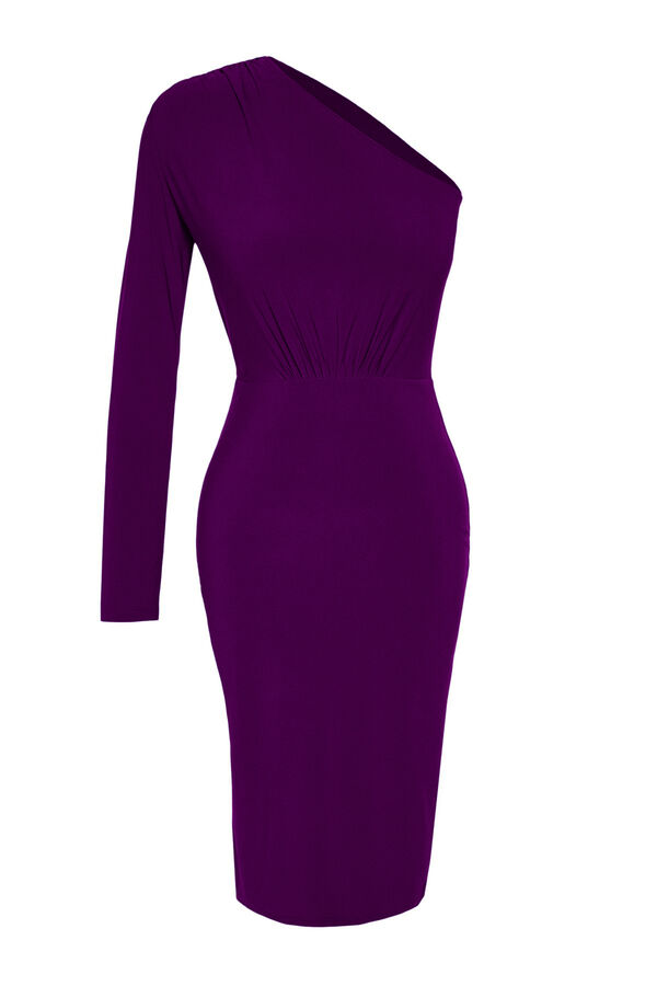 Trendyol Vestido de punto midi con hombro descubierto morado/lila