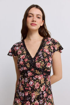 Springfield Printed lace midi dress pink
