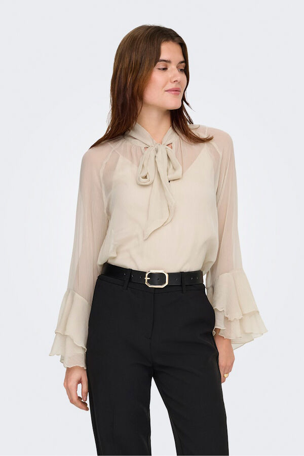 Only Blusa de gasa manga volantes marfil