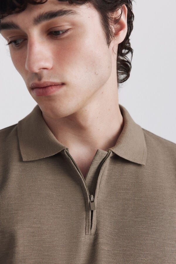 Springfield Zip fastening structure polo shirt beige