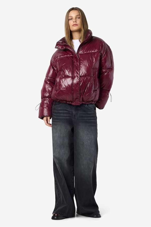 Noisy May metallic quilted coat pink