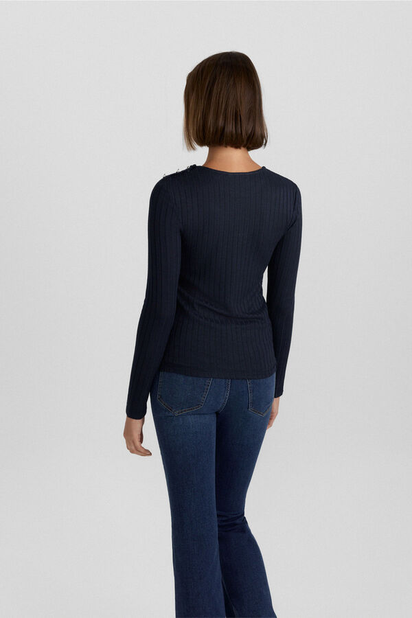 Springfield Boat neck T-shirt with buttons blue