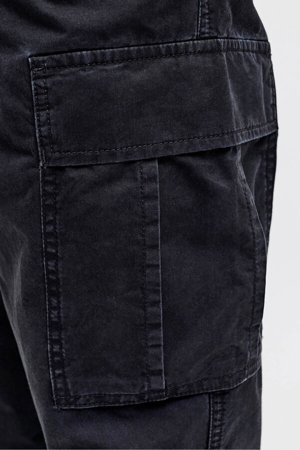 JJ REBEL Cal&ccedil;a cargo em algod&atilde;o de cintura m&eacute;dia preto