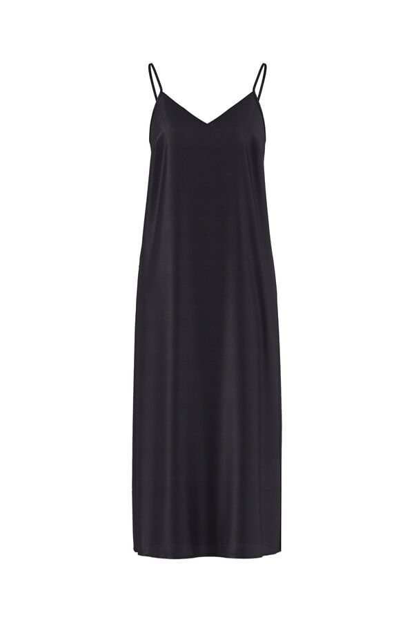 Pieces Satin-finish long strap dress black