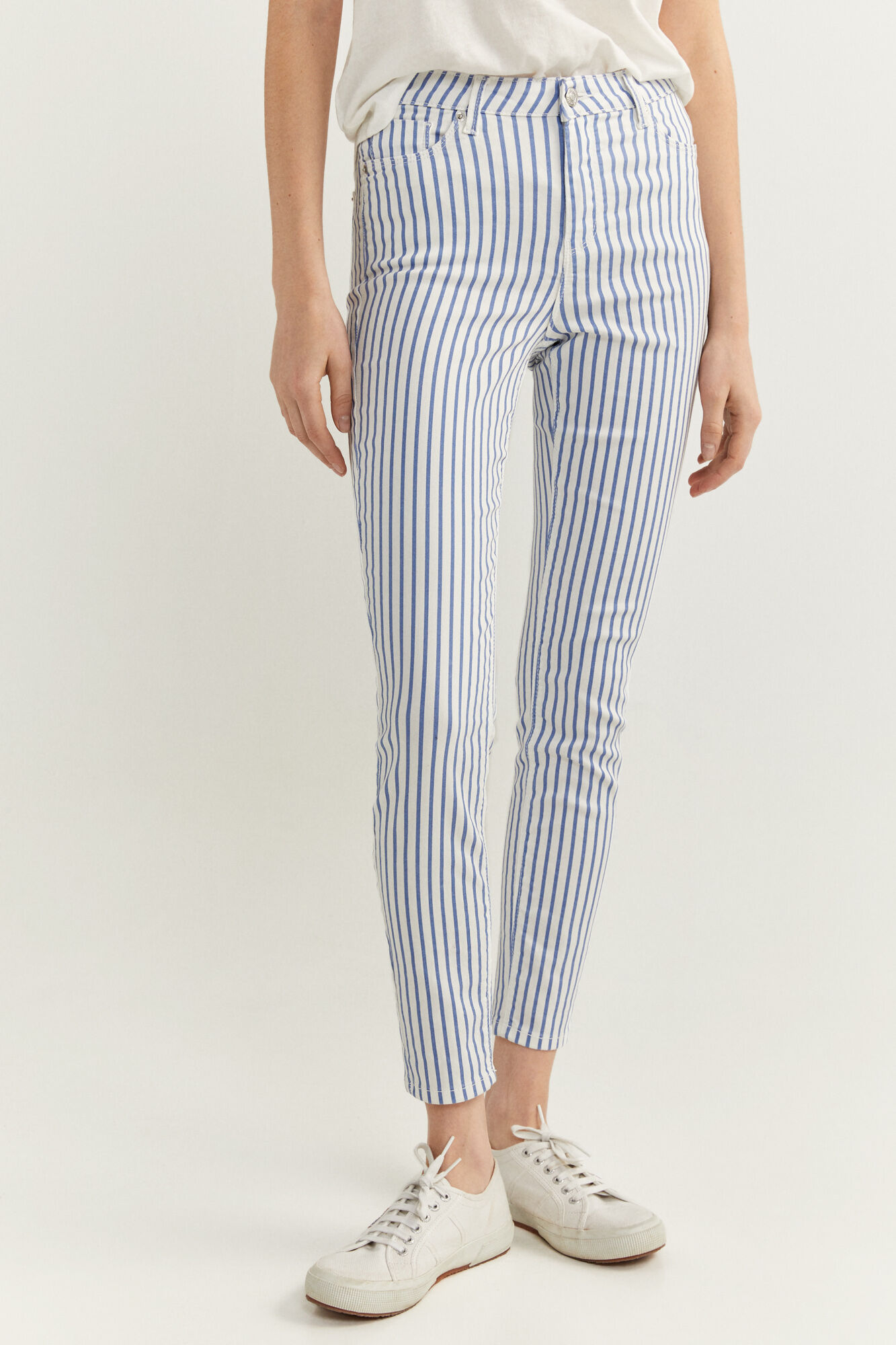 striped denim pants