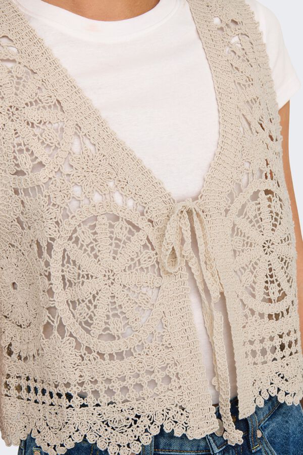 JDY Colete curto em crochet bege