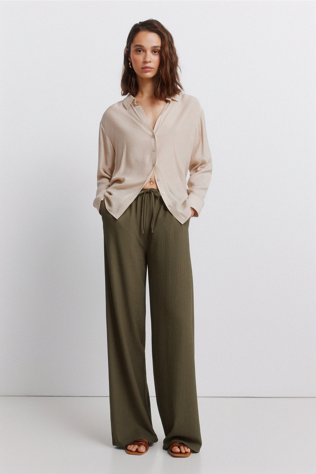 Springfield Wide leg structure long trousers