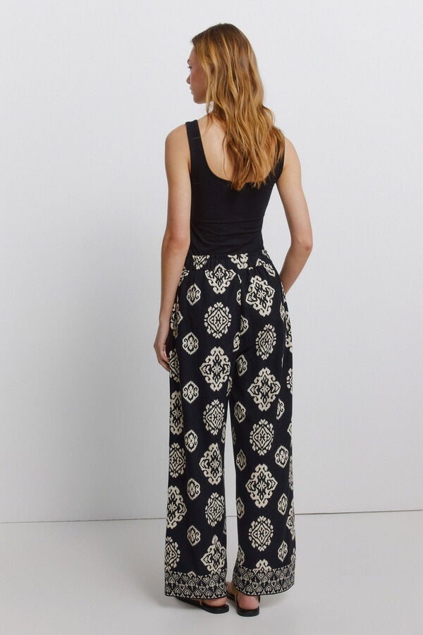 Springfield Printed linen trousers black