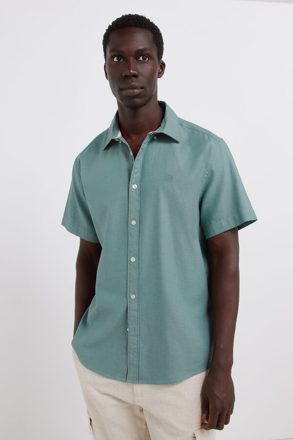 Springfield Two-tone structured short sleeve shirt blue