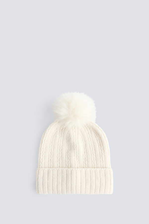 Springfield Pom pom knit beanie white
