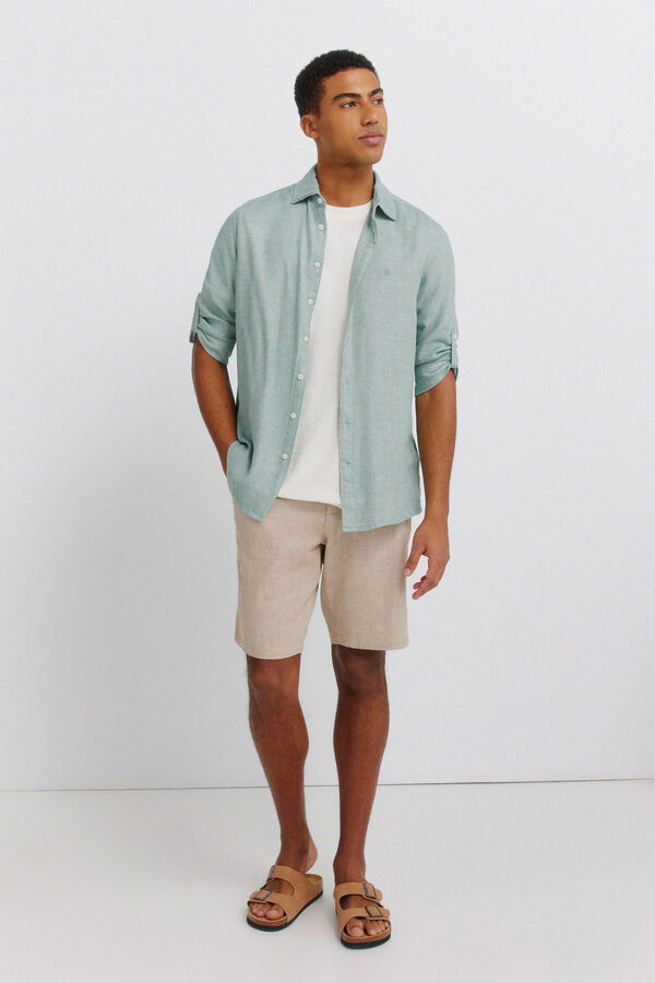 Springfield Linen viscose 3/4 sleeve shirt green