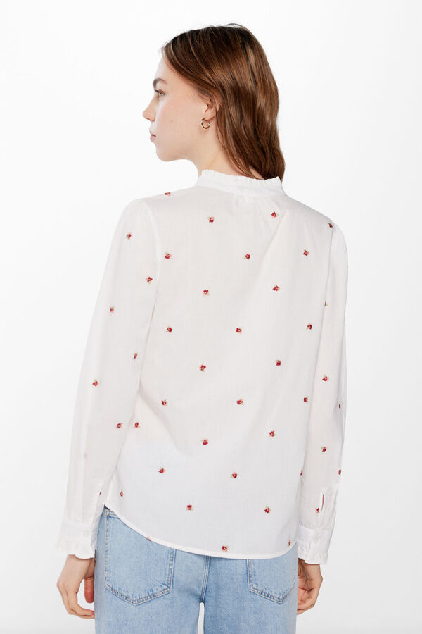 Springfield Embroidered blouse with mandarin collar brown