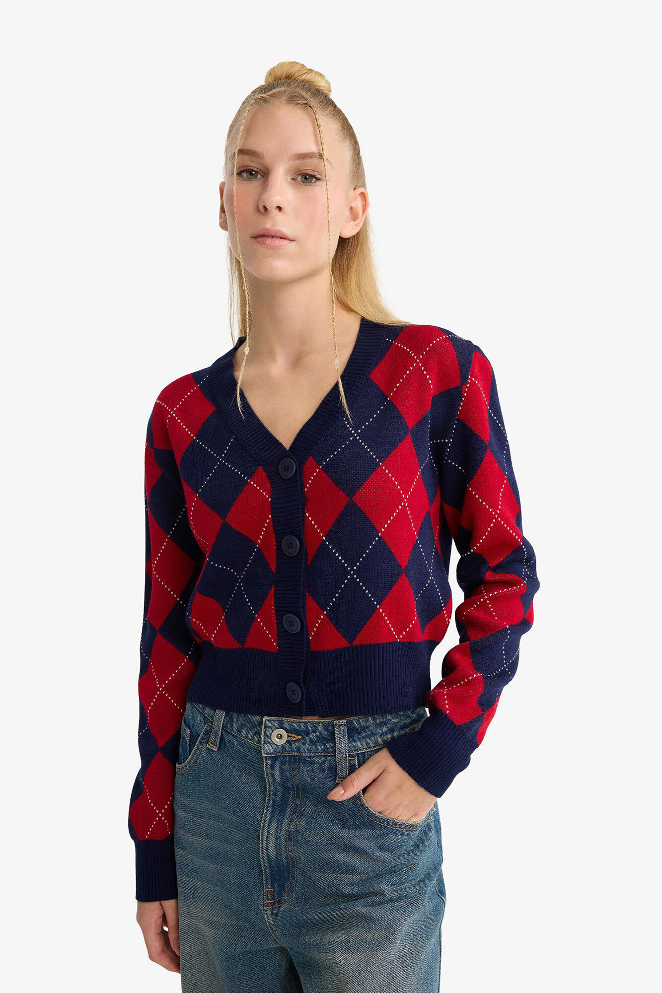 DeFacto Casaco de malha de losangos