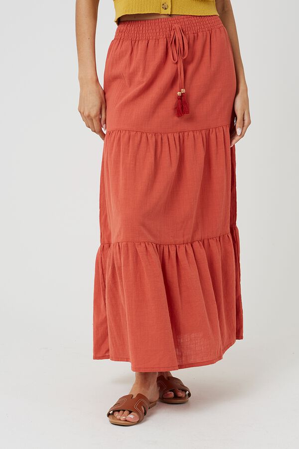Brave Soul Long tie-waist skirt red