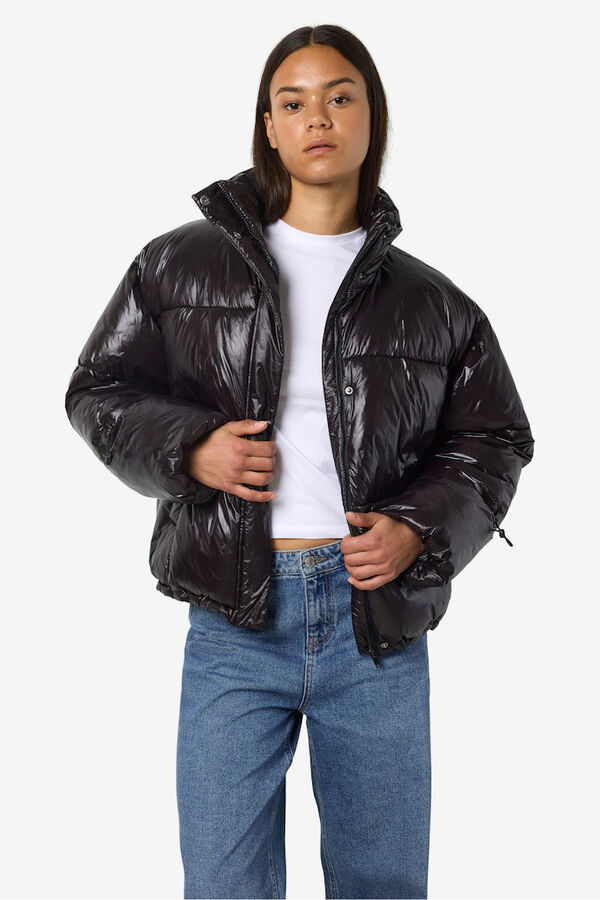 Noisy May metallic quilted coat black