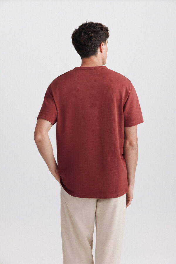 Springfield Piqu&eacute; texture Henley T-shirt red