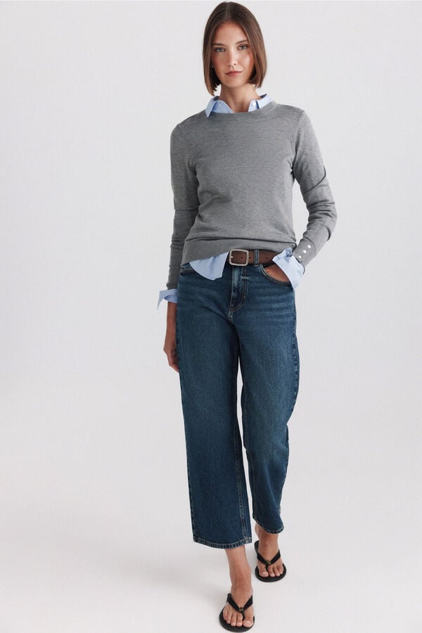 Springfield Basic fine knit buttoned jumper grey