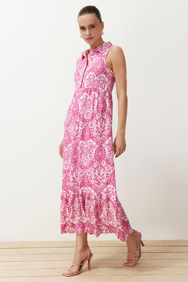 Trendyol Vestido largo cuello camisero blanco