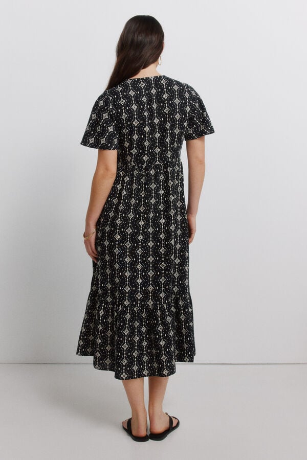 Springfield Vestido midi camiseiro estampado em linho preto