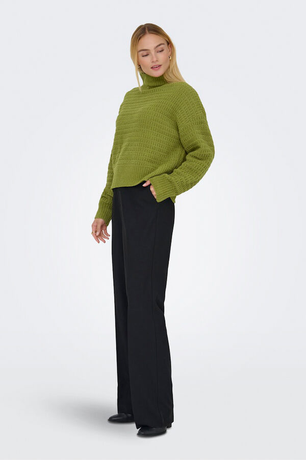 Only high neck pointelle jumper black