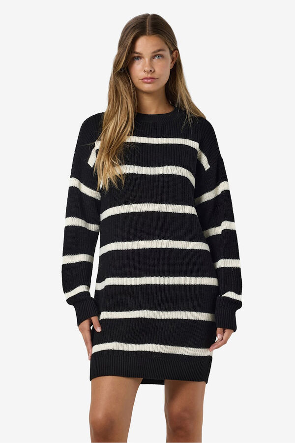 Noisy May Striped jersey-knit dress black