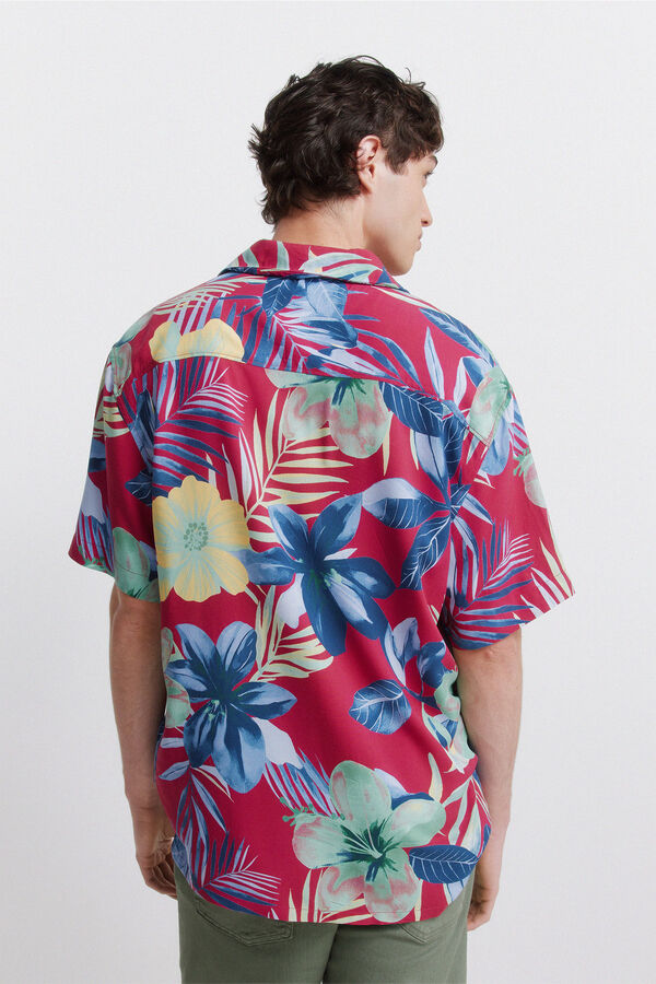 Springfield Printed viscose short sleeve shirt red